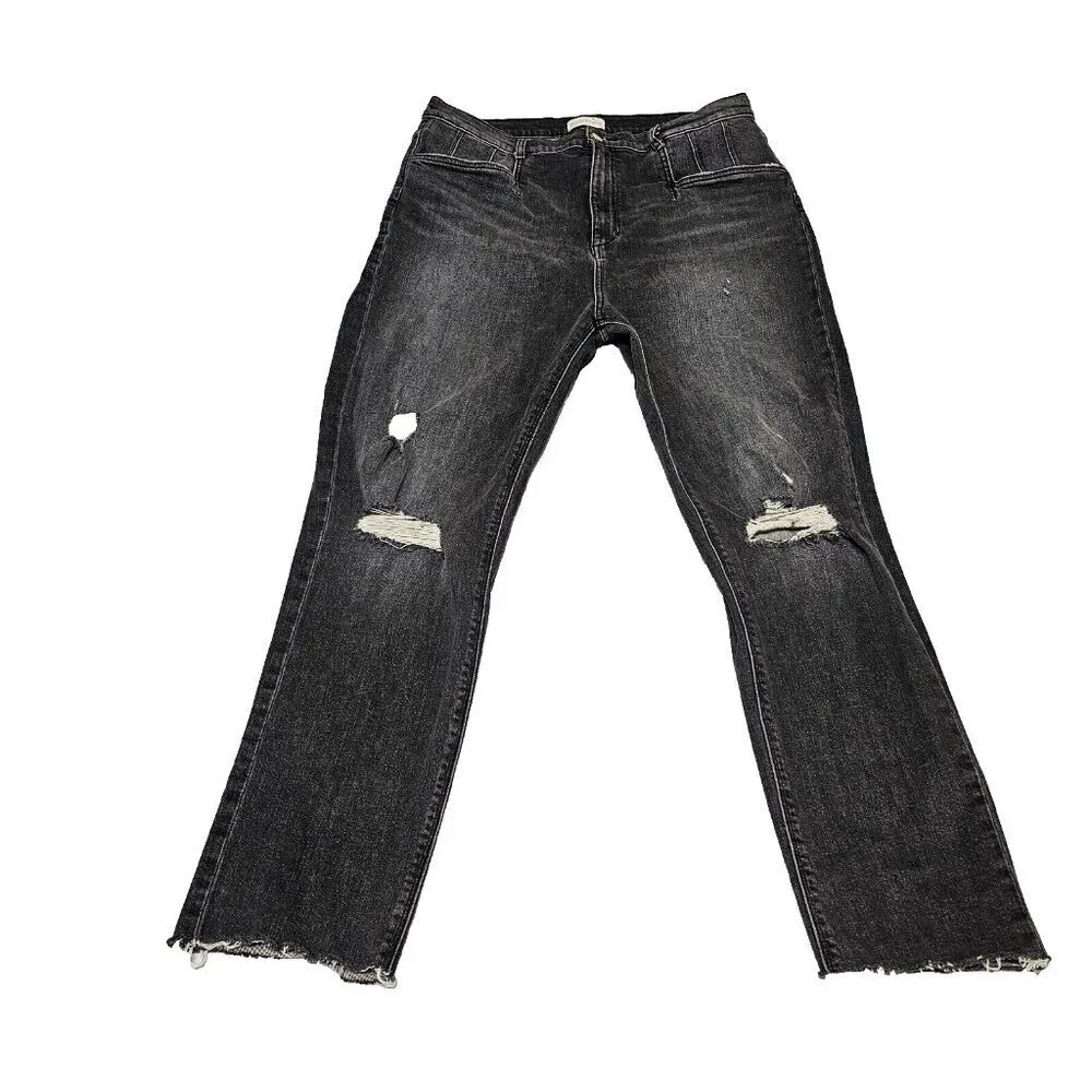 Favorite Daughter Jordie Charcoal Gray Distressed Jeans Size 34 Stretch Cotton - Picture 2 of 16